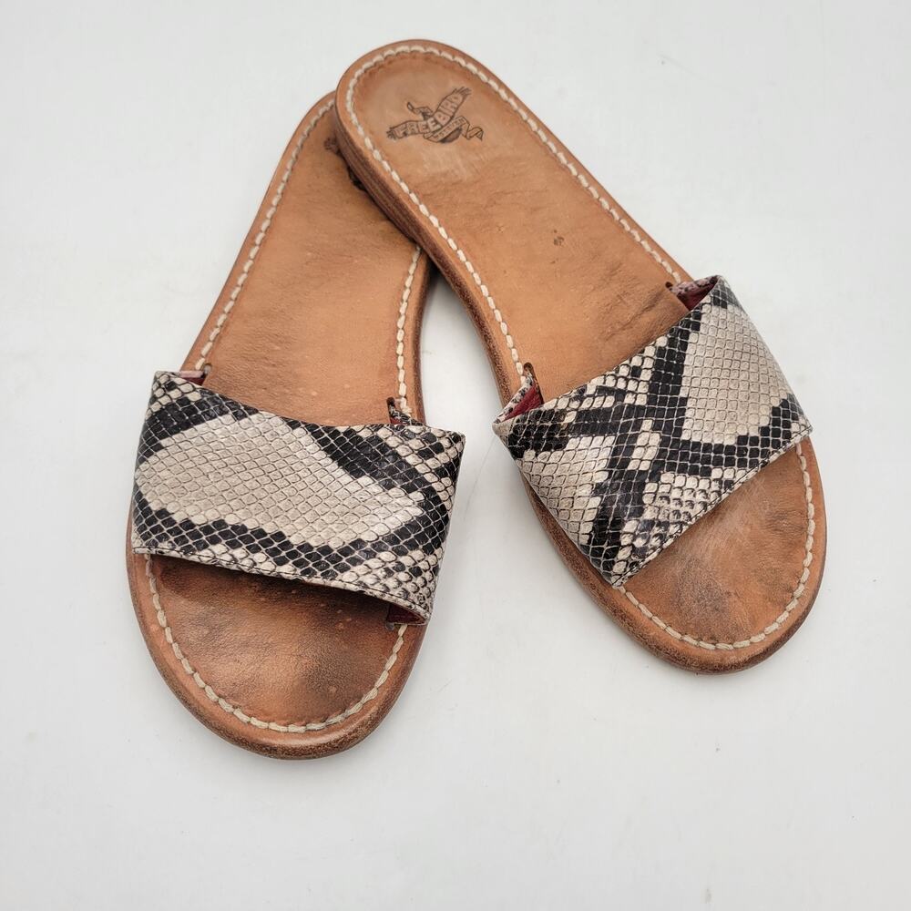 Freebird By Steven Golden Slide Sandals Women's Flip Flops Snake Print Sz 9